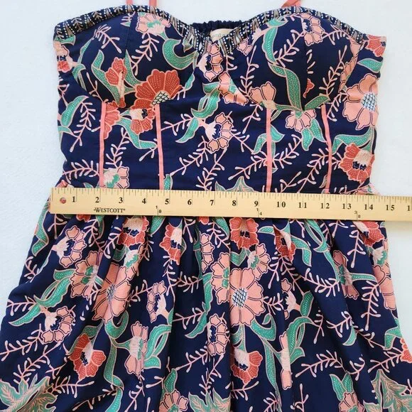 Band Of Gypsies Floral Bustier Mini Dress Navy Coral Boho Cottagecore Cute - Picture 11 of 12